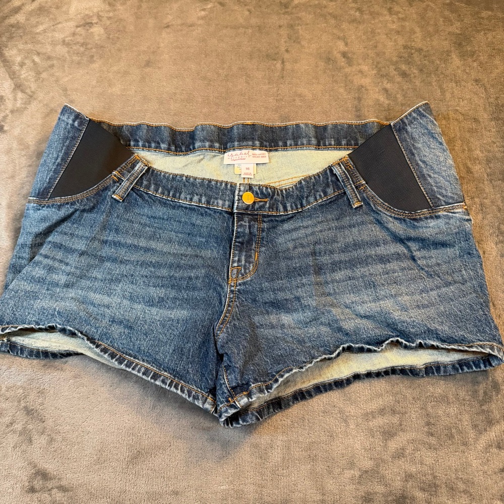 Isabel Maternity Midi Short Denim Womens Size 16 Blue Elastic‎ Panels Jorts